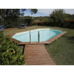Piscine En Bois Octogonale Ubbink Océa 5,50 X 3,55 X 1,20 M - Liner Beige -Raviday Piscine 7504594 piscine bois octogonale ubbink ocea 355 550 beige ambiance 2